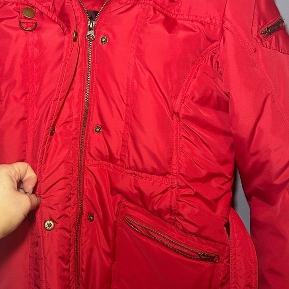 VINTAGE Mudd Red Puffer Jacket with Detachable Faux Fur Hood, Y2K, medium - Picture 9 of 11